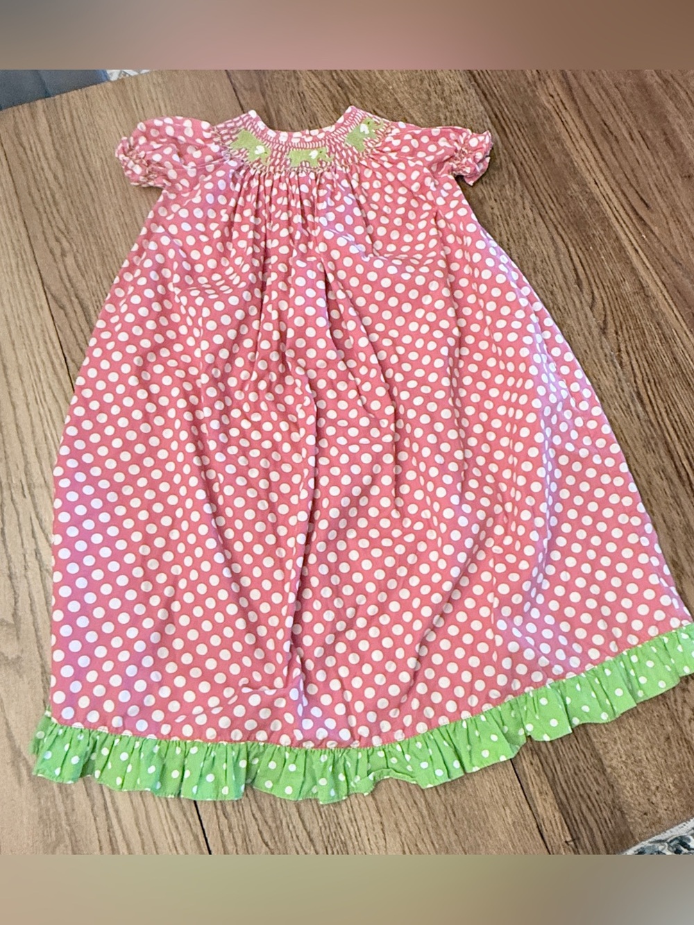 Lolly Wolly Doodle Sz 6 Dress Elephant  Embroidered Smocked Short Sleeve EUC AHH